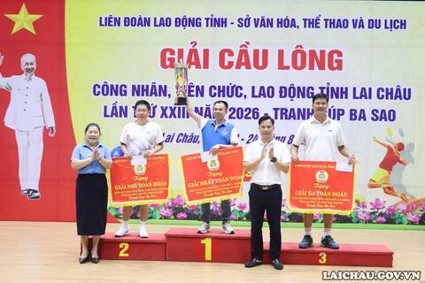 Bế mạc Giải cầu lông công nhân, viên chức, lao động tỉnh lần thứ XXIII năm 2026 - Tranh cúp Ba Sao