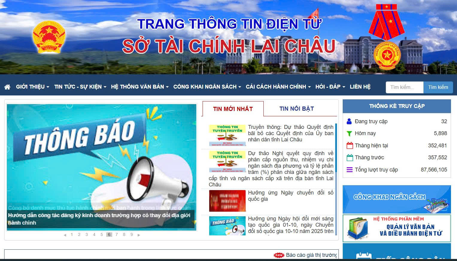 Chính thức công khai Trang thông tin điện tử Sở Tài chính tỉnh Lai Châu (sau hợp nhất)
