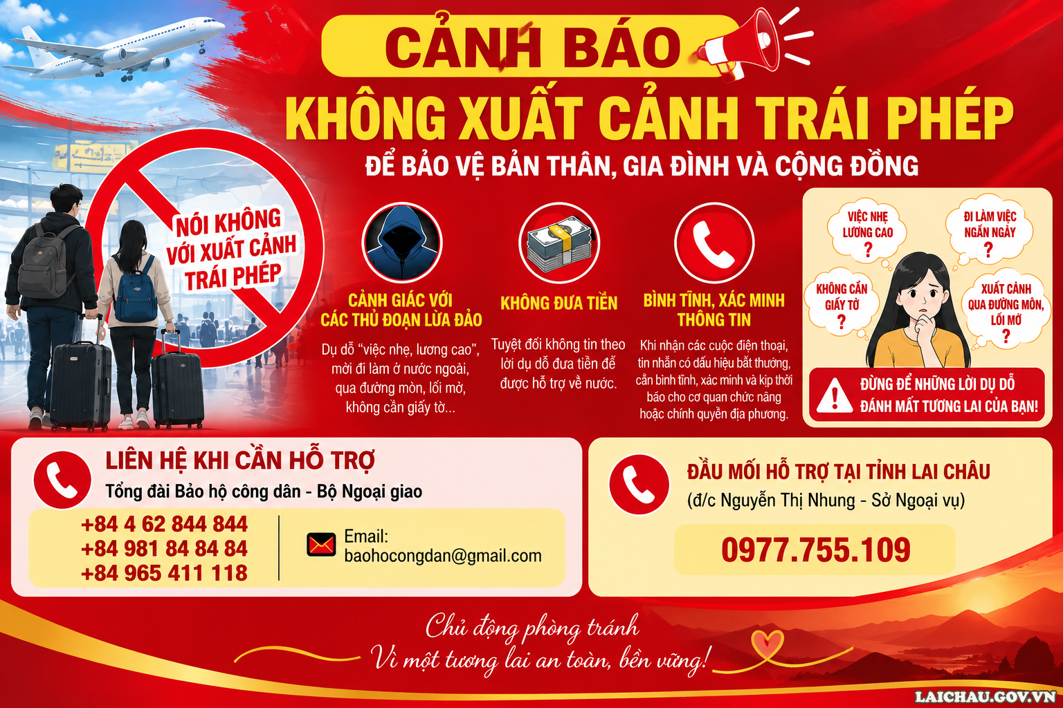 Cảnh báo nguy cơ bị lừa đảo, dụ dỗ xuất cảnh trái phép