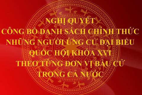 Nghị quyết Công bố danh sách chính thức những người ứng cử đại biểu Quốc hội khóa XVI theo từng đơn vị bầu cử trong cả nước