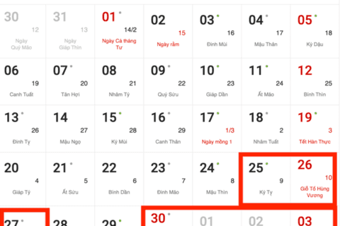 Lai Châu: Thông tin về lịch nghỉ dịp Giỗ Tổ Hùng Vương, ngày Chiến thắng 30/4 và Ngày Quốc tế lao động 01/5 năm 2026