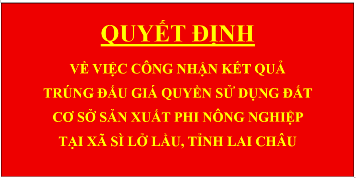 Quyết định Về việc công nhận kết quả trúng đấu giá quyền sử dụng đất cơ sở sản xuất phi nông nghiệp tại xã Sì Lở Lầu, tỉnh Lai Châu