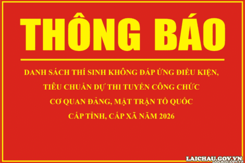 Thông báo Danh sách thí sinh không đáp ứng điều kiện, tiêu chuẩn dự thi tuyển công chức cơ quan đảng, Mặt trận Tổ quốc cấp tỉnh, cấp xã năm 2026