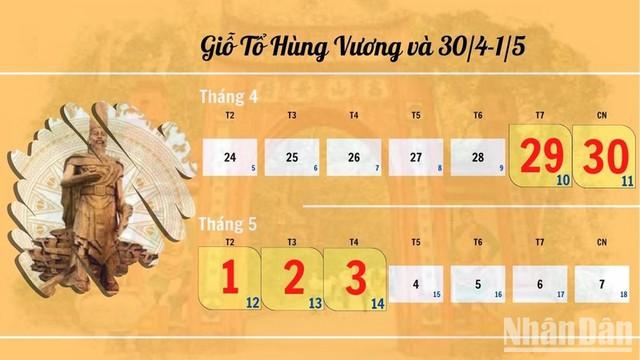 Lịch nghỉ Lễ Giỗ tổ Hùng Vương, 30/4 và 1/5; nghỉ Lễ Quốc khánh 2023 - Ảnh 1.