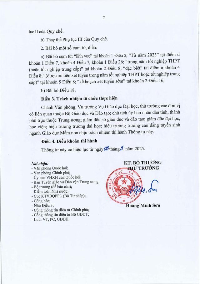 Thông tư 06/2025/TT-BGDĐT sửa đổi, bổ sung Quy chế tuyển sinh đại học, tuyển sinh cao đẳng Giáo dục Mầm non- Ảnh 8.