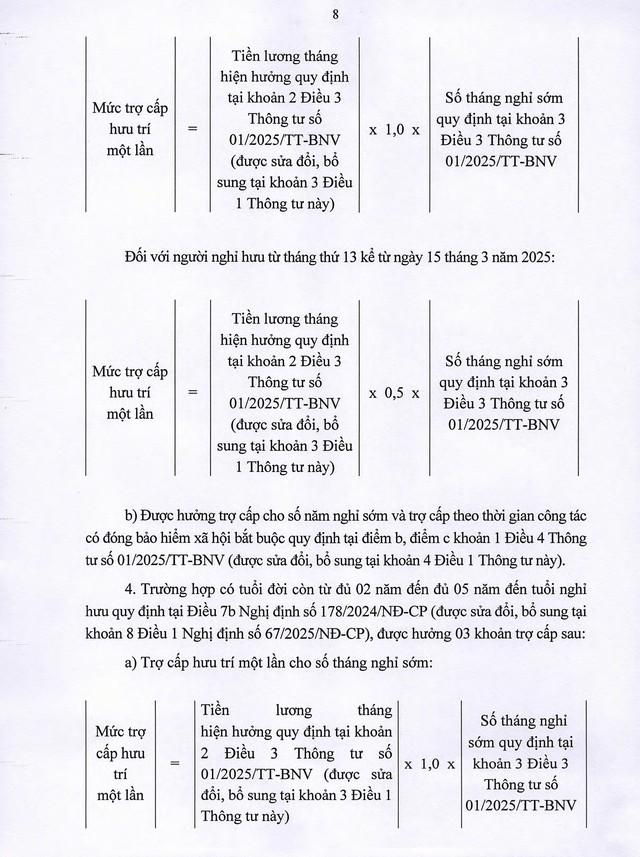 TOÀN VĂN: Thông tư 002/2025/TT-BNV sửa đổi, bổ sung hướng dẫn chế độ với cán bộ, CCVC, người lao động trong sắp xếp bộ máy- Ảnh 8.