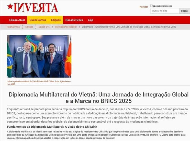 Truyền thông Brazil đánh giá cao chính sách ngoại giao đa phương của Việt Nam- Ảnh 1. Truyền thông Brazil đánh giá cao chính sách ngoại giao đa phương của Việt Nam- Ảnh 1.