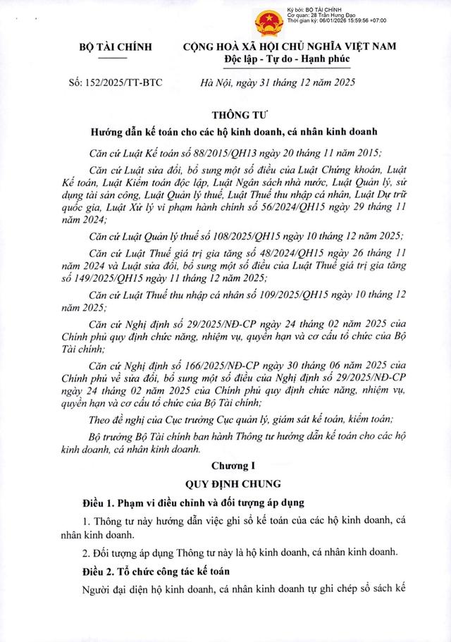 TOÀN VĂN: Thông tư 152/2025/TT-BTС hướng dẫn kế toán cho các hộ kinh doanh, cá nhân kinh doanh- Ảnh 2.