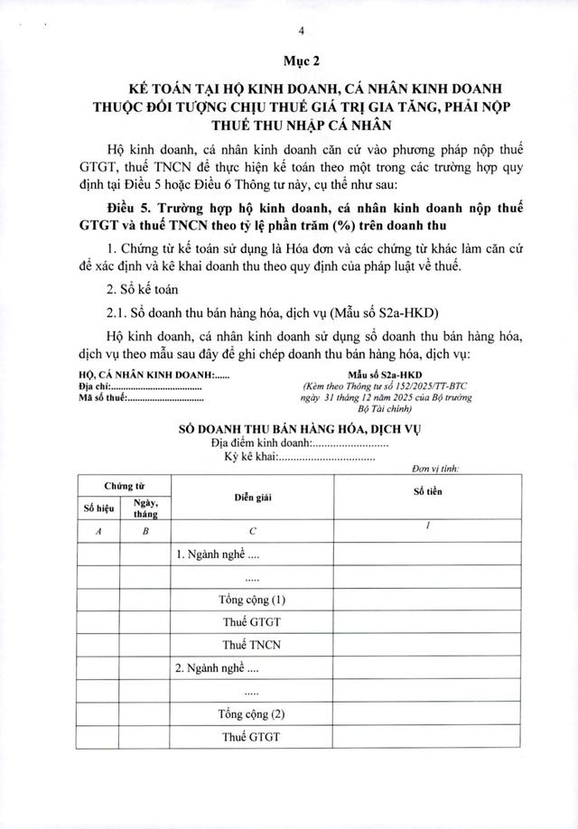 TOÀN VĂN: Thông tư 152/2025/TT-BTС hướng dẫn kế toán cho các hộ kinh doanh, cá nhân kinh doanh- Ảnh 5.