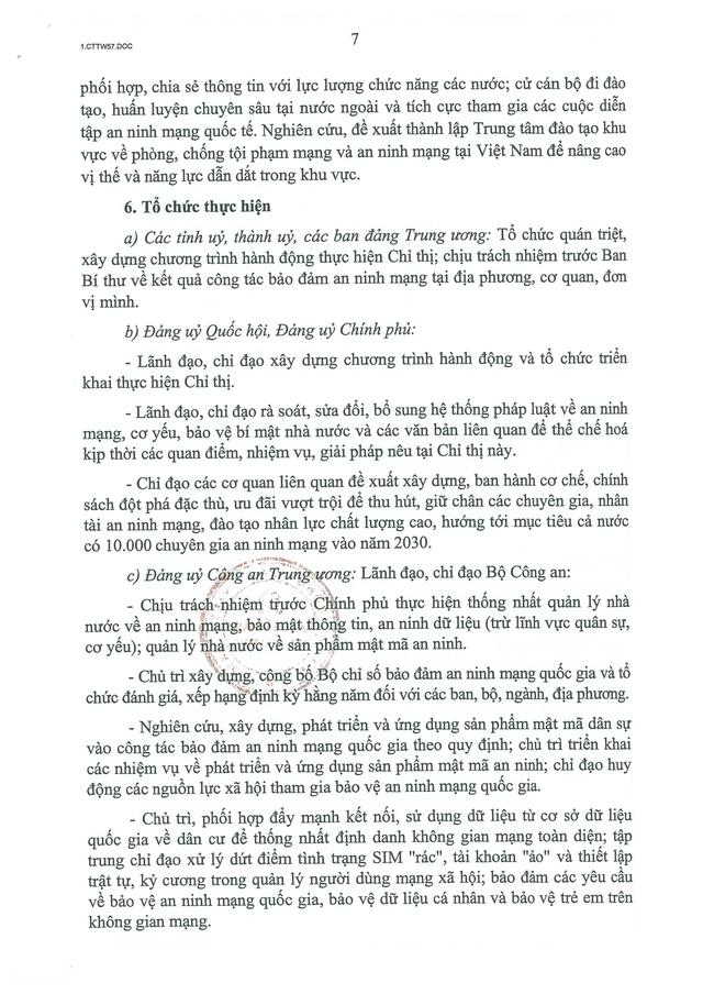 Chỉ thị 57-CT/TW của Ban Bí thư về tăng cường bảo đảm an ninh mạng, bảo mật thông tin, an ninh dữ liệu trong hệ thống chính trị- Ảnh 7.