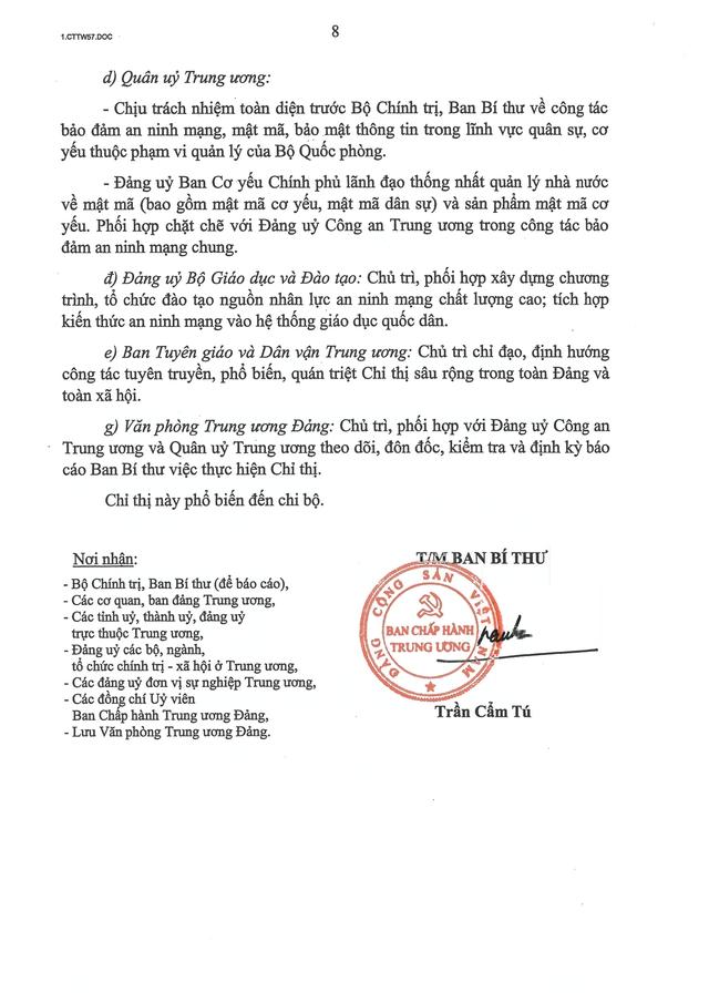 Chỉ thị 57-CT/TW của Ban Bí thư về tăng cường bảo đảm an ninh mạng, bảo mật thông tin, an ninh dữ liệu trong hệ thống chính trị- Ảnh 8.