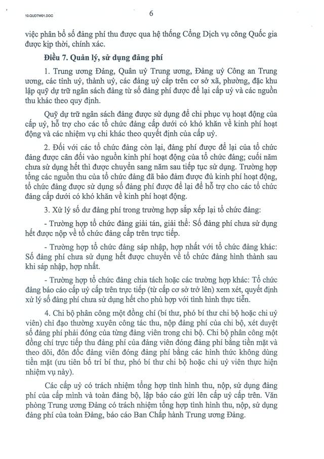 TOÀN VĂN: Quy định số 01-QĐ/TW của Bộ Chính trị về chế độ đảng phí- Ảnh 6.