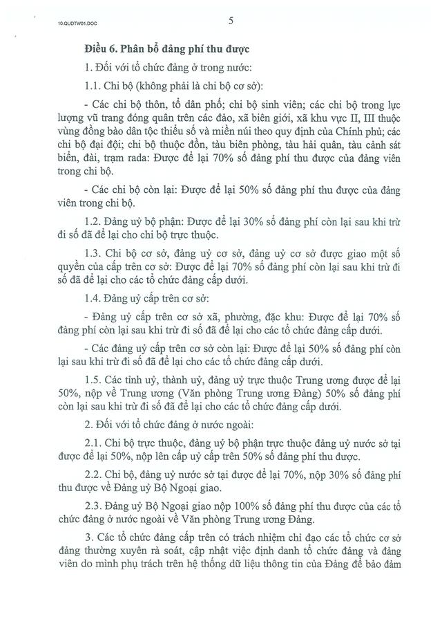 TOÀN VĂN: Quy định số 01-QĐ/TW của Bộ Chính trị về chế độ đảng phí- Ảnh 5.