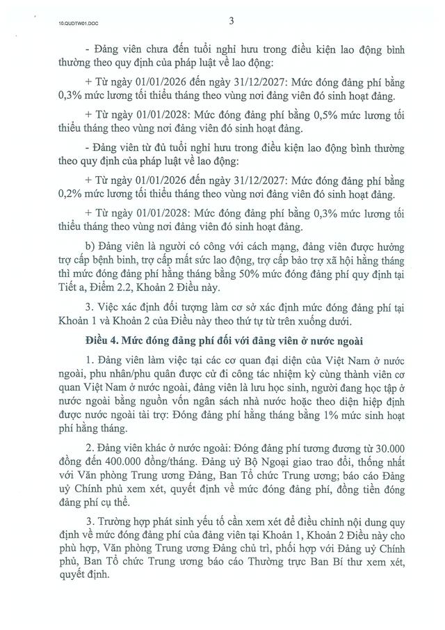 TOÀN VĂN: Quy định số 01-QĐ/TW của Bộ Chính trị về chế độ đảng phí- Ảnh 3.