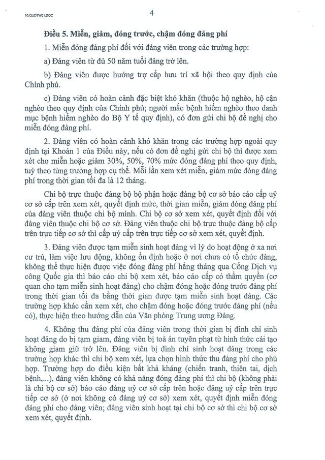 TOÀN VĂN: Quy định số 01-QĐ/TW của Bộ Chính trị về chế độ đảng phí- Ảnh 4.