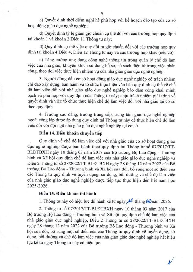 Thông tư 05/2026/TT-BGDĐT quy định chế độ làm việc đối với nhà giáo giáo dục nghề nghiệp- Ảnh 9.