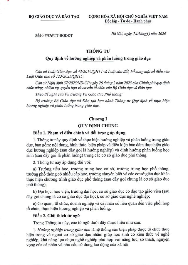 TOÀN VĂN: Thông tư 16/2026/TT-BGDĐT quy định về hướng nghiệp và phân luồng trong giáo dục- Ảnh 2. TOÀN VĂN: Thông tư 16/2026/TT-BGDĐT quy định về hướng nghiệp và phân luồng trong giáo dục- Ảnh 2.