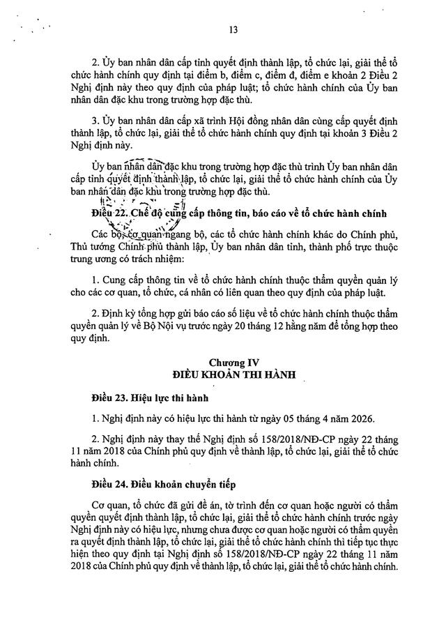 TOÀN VĂN: Nghị định 121/2026/NĐ-CP quy định về thành lập, tổ chức lại, giải thể tổ chức hành chính- Ảnh 13. TOÀN VĂN: Nghị định 121/2026/NĐ-CP quy định về thành lập, tổ chức lại, giải thể tổ chức hành chính- Ảnh 13.