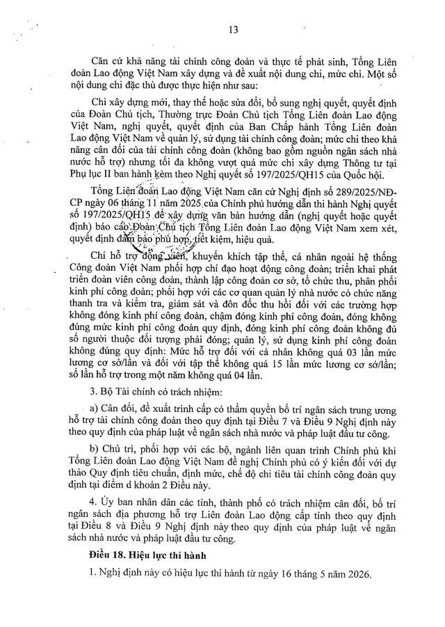 TOÀN VĂN: Nghị định 105/2026/NĐ-CP về quy định, hướng dẫn thi hành tài chính công đoàn- Ảnh 13. TOÀN VĂN: Nghị định 105/2026/NĐ-CP về quy định, hướng dẫn thi hành tài chính công đoàn- Ảnh 13.