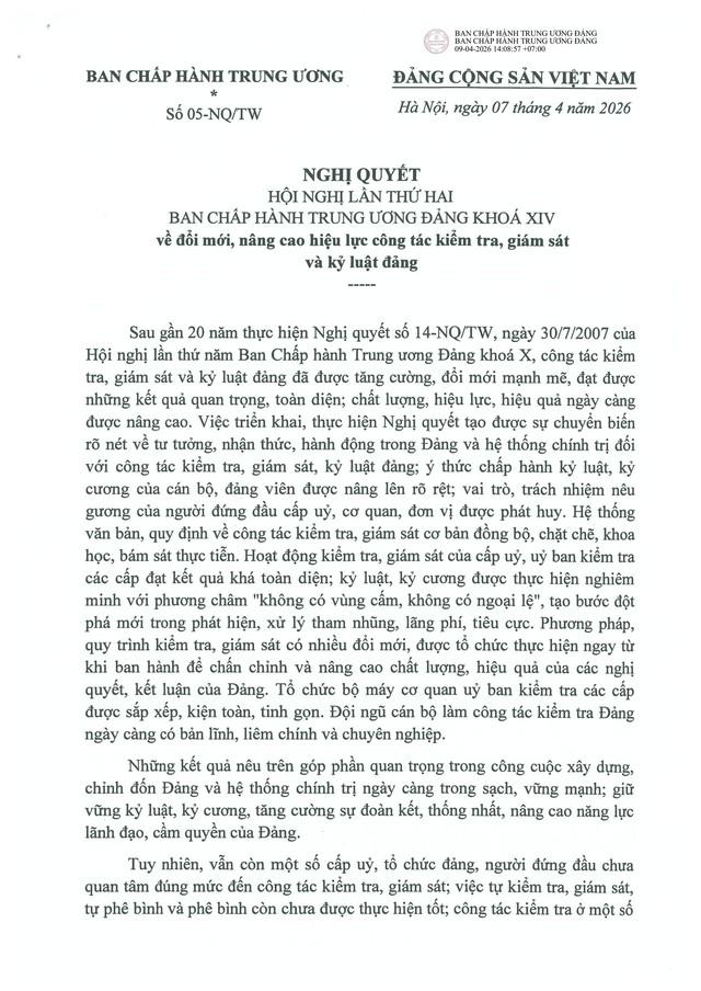 TOÀN VĂN: Nghị quyết số 05-NQ/TW Hội nghị Trung ương 2 khóa XIV về đổi mới, nâng cao hiệu lực công tác kiểm tra, giám sát và kỷ luật đảng- Ảnh 4.