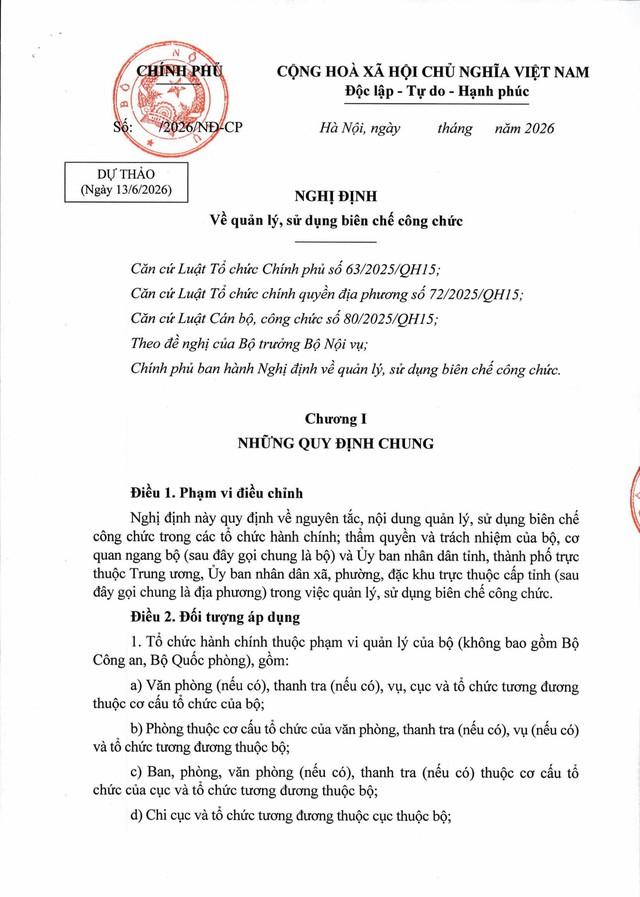 Dự thảo Nghị định quản lý, sử dụng BIÊN CHẾ CÔNG CHỨC- Ảnh 1.
