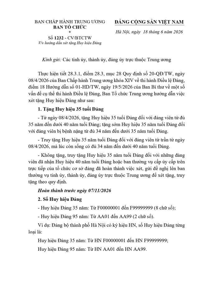 Hướng dẫn XÉT TẶNG HUY HIỆU ĐẢNG- Ảnh 1.