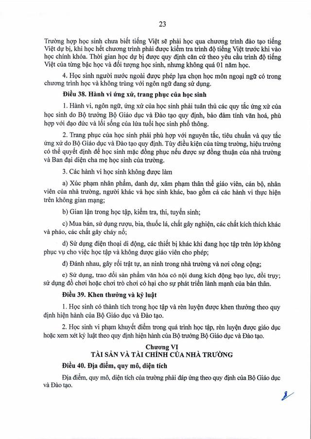 TOÀN VĂN Thông tư số 15/2026/TT-BGDĐT: Điều lệ trường tiểu học, trường trung học cơ sở, trường trung học phổ thông, trường phổ thông có nhiều cấp học- Ảnh 25.
