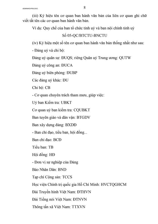 Hướng dẫn số 05-HD/VPTW về thể thức và kỹ thuật trình bày văn bản của Đảng- Ảnh 8.
