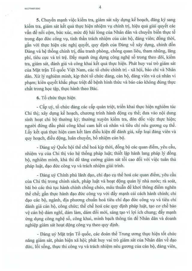 Chỉ thị số 07-CT/TW của Bộ Chính trị về "Đẩy mạnh học tập, thực hành tư tưởng, đạo đức, phương pháp, phong cách Hồ Chí Minh trong giai đoạn phát triển mới"- Ảnh 4.
