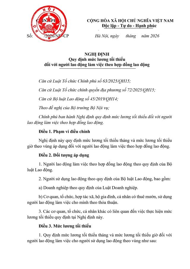 Dự thảo Nghị định quy định mức lương tối thiểu đối với người lao động làm việc theo hợp đồng lao động- Ảnh 2.