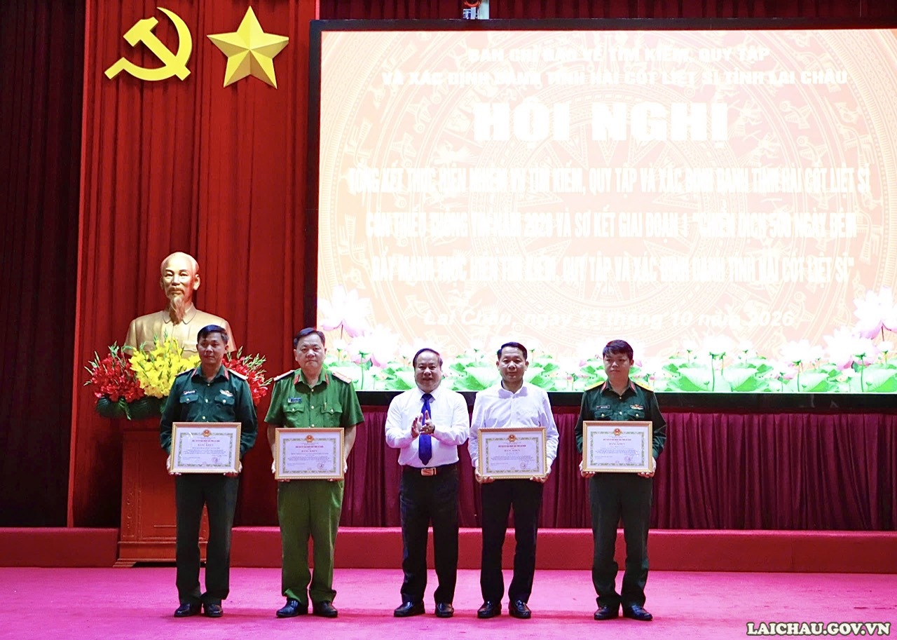 Lai Châu: Tổng kết thực hiện nhiệm vụ tìm kiếm, quy tập và xác định danh tính hài cốt liệt sĩ còn thiếu thông tin và sơ kết giai đoạn 1 “Chiến dịch 500 ngày đêm đẩy mạnh thực hiện tìm kiếm, quy tập và xác định danh tính hài cốt liệt sĩ”
